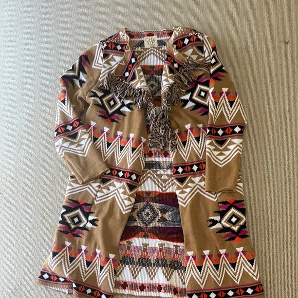 Chaser Sweaters - Chaser x/s. Can fit up to medium. Tribal Patterned Fringe Cardigan